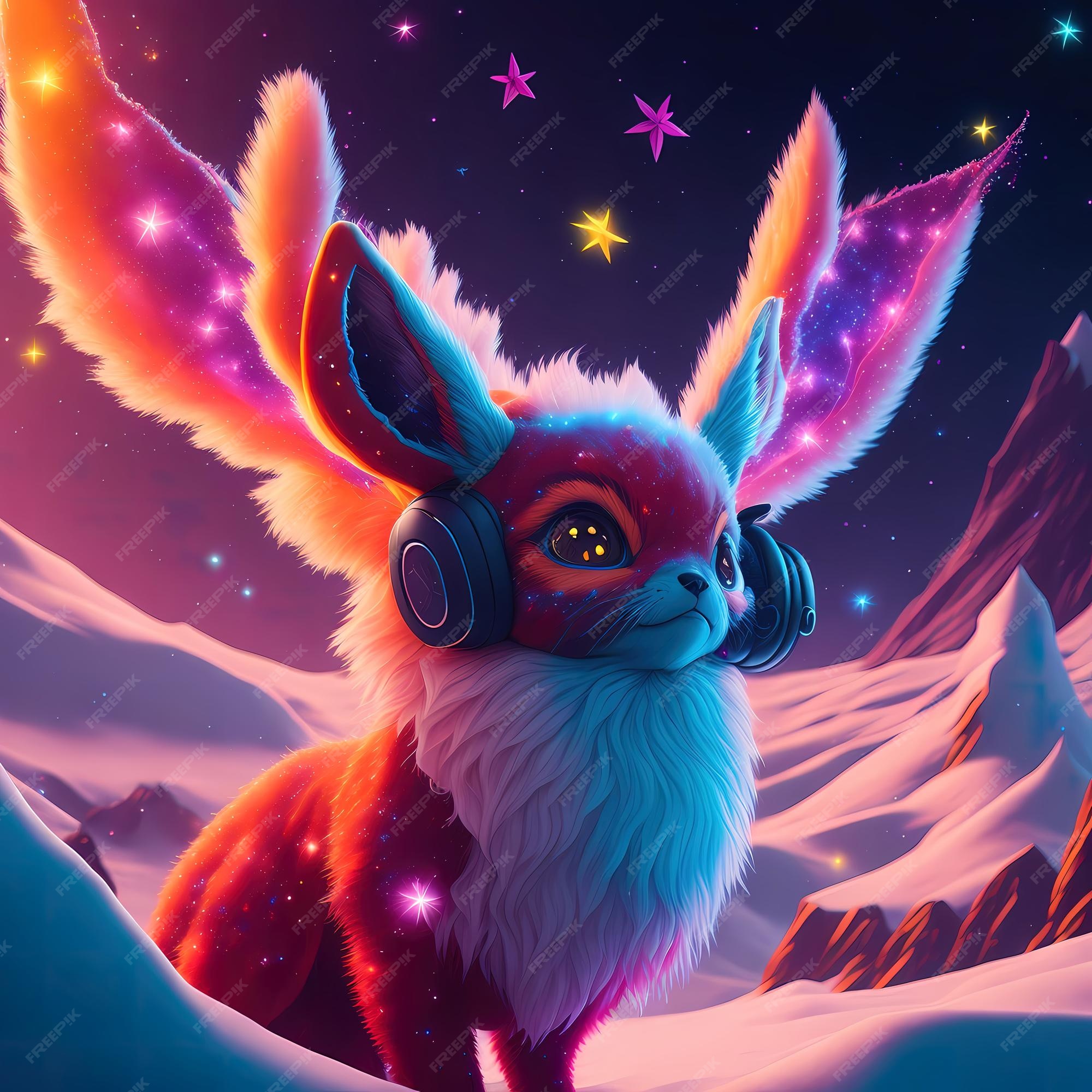 Adorável pintura animal peluda inspirada em pokémon com o ambiente  galáctico