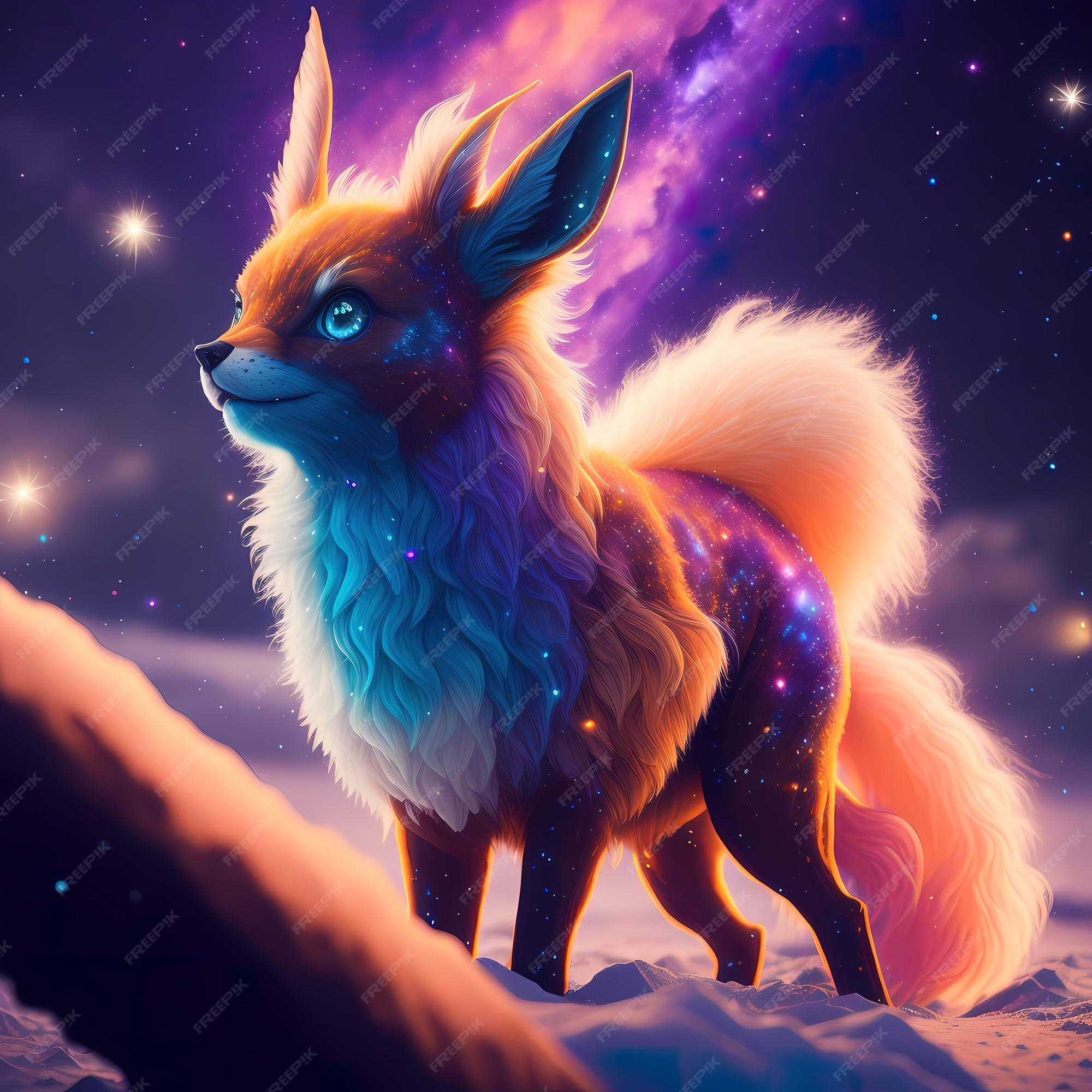 Adorável pintura animal peluda inspirada em pokémon com o ambiente  galáctico