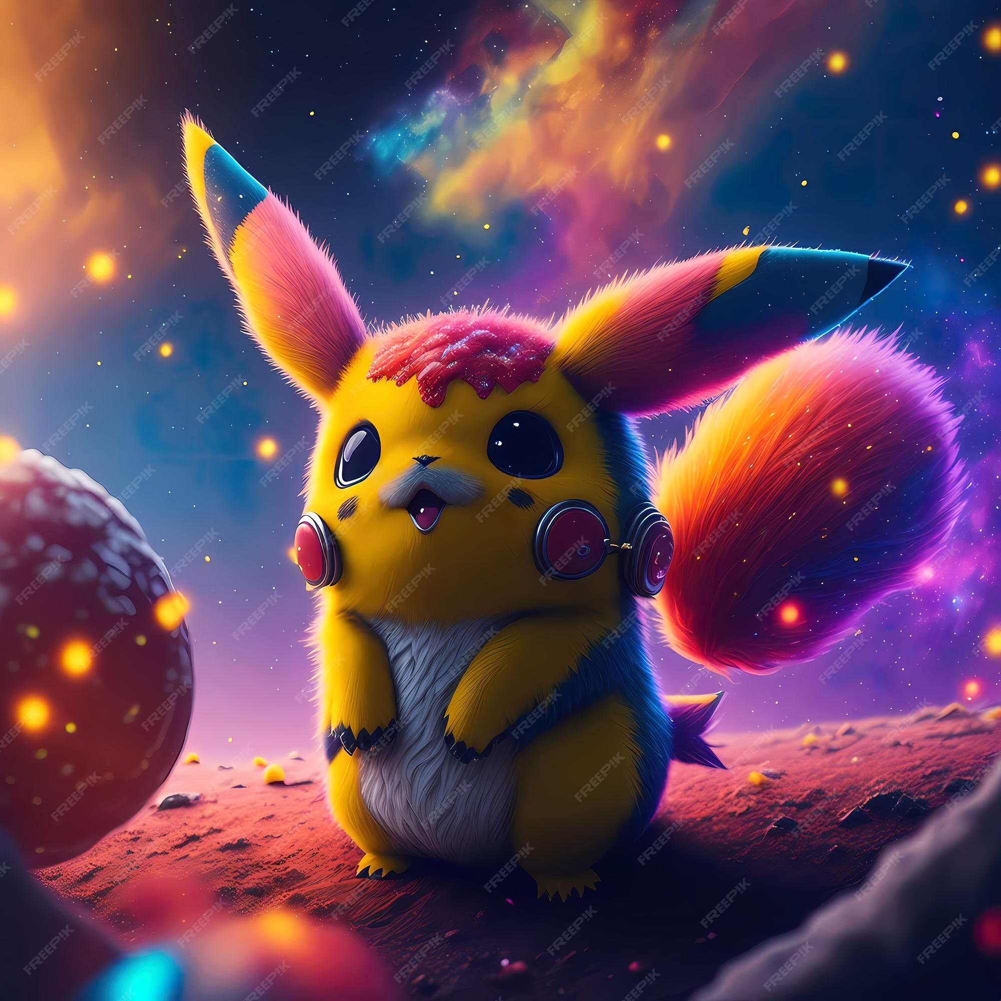 Adorável pintura animal peluda inspirada em pokémon com o ambiente  galáctico