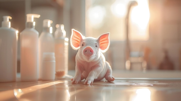 Adorável porco de spa bonito e mimado porco desfrutando de tratamentos de spa relaxantes um encantador e delicioso