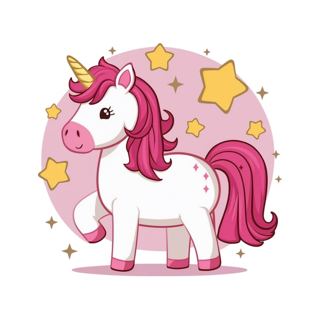 Adorável unicórnio rosa com estrelas isoladas em fundo branco
