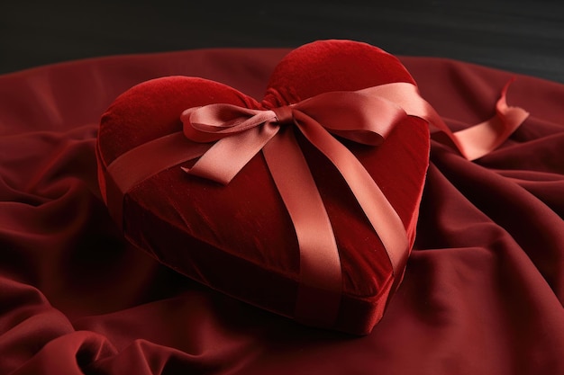 Adore o seu espaço de vida com uma deliciosa almofada em forma de coração com uma delicada fita amarrada à volta dela uma caixa de presente em forma de coração coberta de veludo