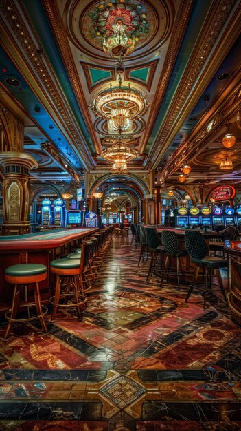 Foto adornado pasillo del casino con lujosas decoraciones