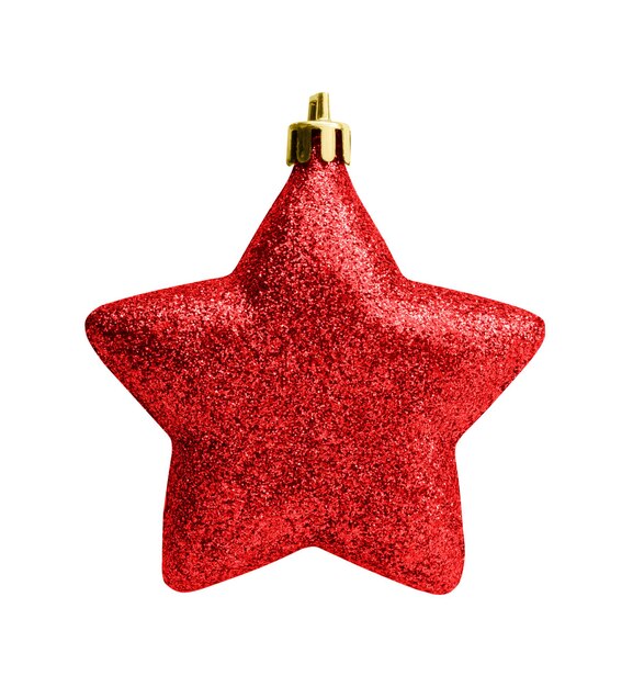 Adorno de estrella de Navidad roja aislado sobre fondo blanco.