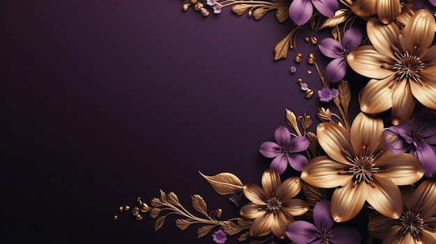 adorno floral dorado sobre un fondo morado