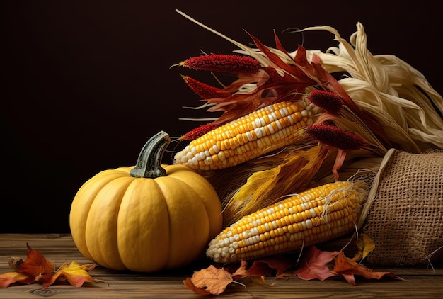 adornos de acción de gracias hojas calabazas y maíz