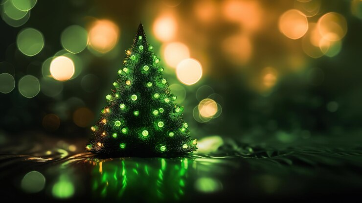 Adornos para árboles de Navidad en luces de una guirnalda Generativa ai