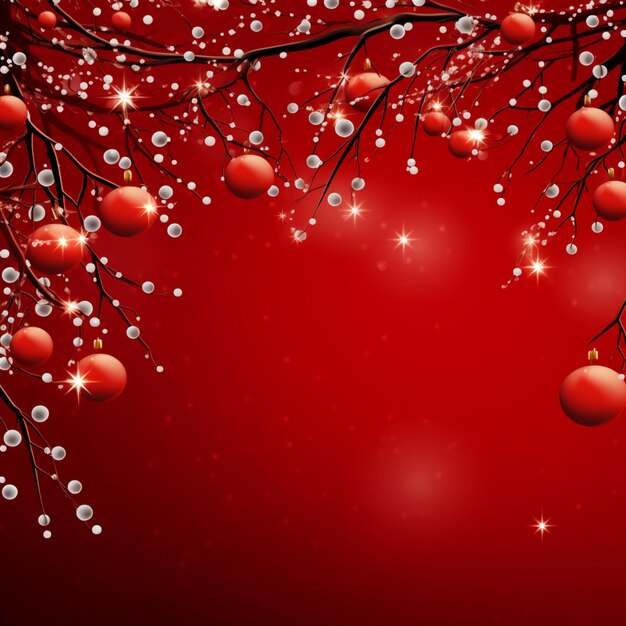 Adornos y bolas de Navidad sobre fondo rojo elegante