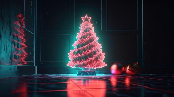 Adornos festivos iluminados con luz de neón Generative Ai