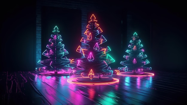 Adornos festivos iluminados con luz de neón Generative Ai