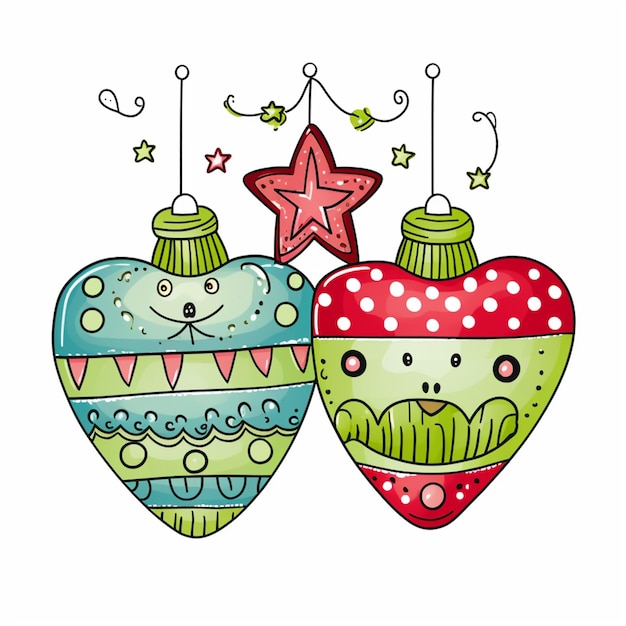 adornos de Navidad de dibujos animados con estrellas y corazones colgando de ellos