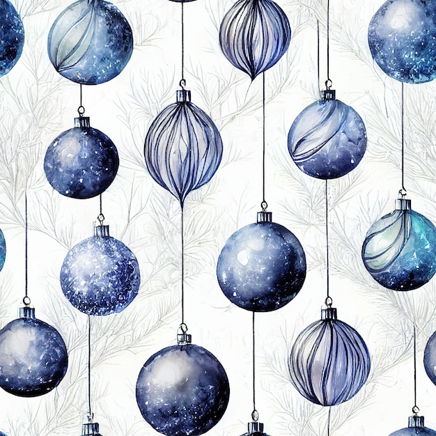 Adornos navideños azules. Patrón de retorno sin inconvenientes. Motivo de la vendimia. Arte digital