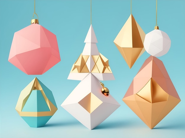 Adornos navideños formas geométricas formas abstractas adornos de color IA generativa