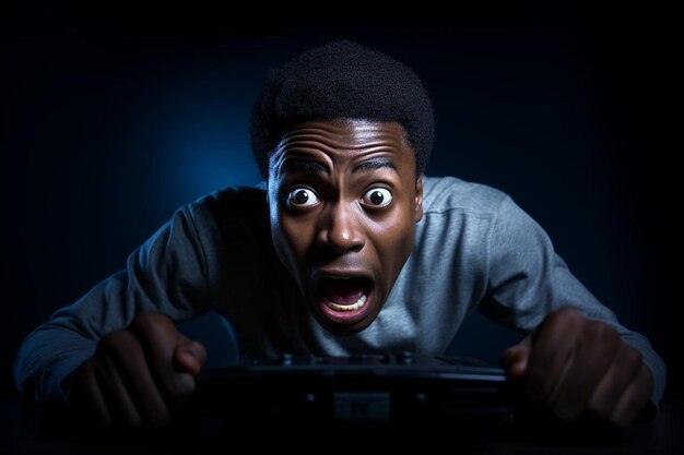 Adulto afroamericano jugando videojuegos con consola de televisión