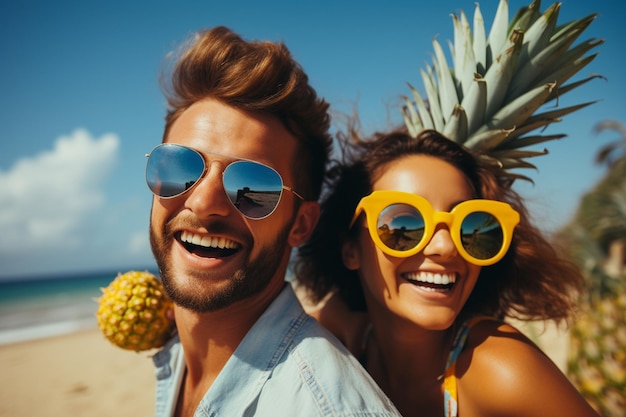 Los adultos jóvenes con gafas de sol disfrutan de las vacaciones de verano