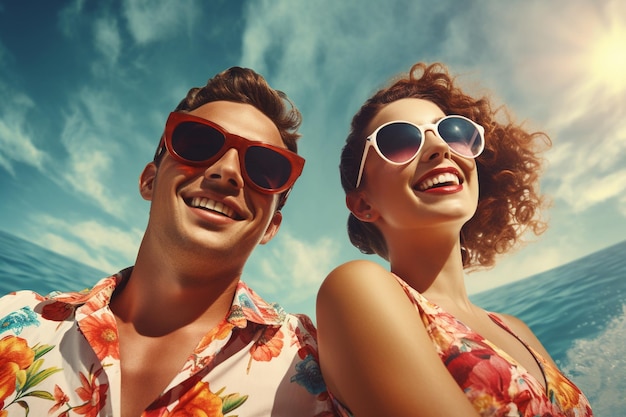 Los adultos jóvenes con gafas de sol disfrutan de las vacaciones de verano