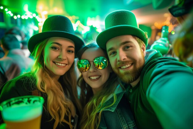 Foto los adultos sonrientes disfrutan de la fiesta del día de san patricio tomando fotos