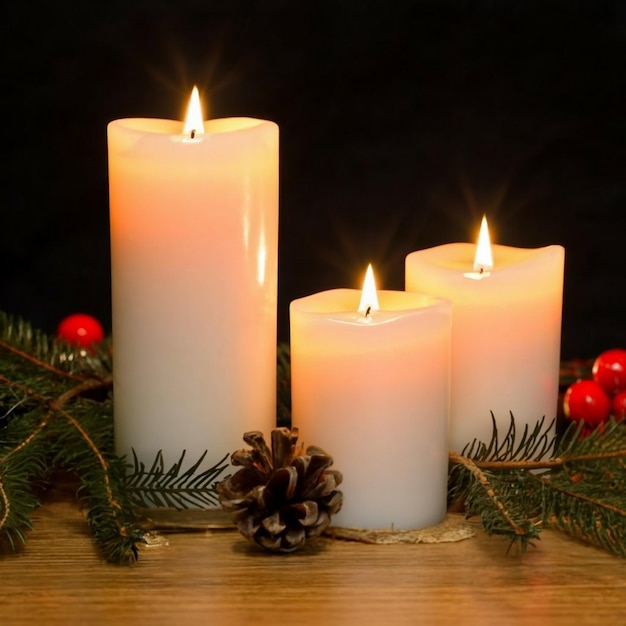 Adventsdekoration mit brennenden Kerzen und wunderbaren Lichtern
