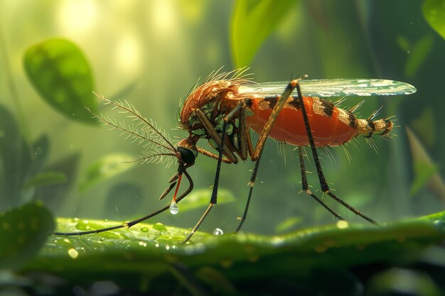 Foto aedes aegypti-mücken sitzen auf einem blatt