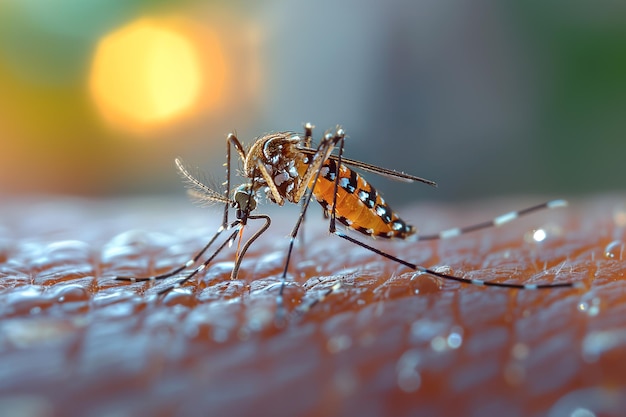 Aedes-Mücken beißen und ernähren sich von Blut auf der menschlichen Haut