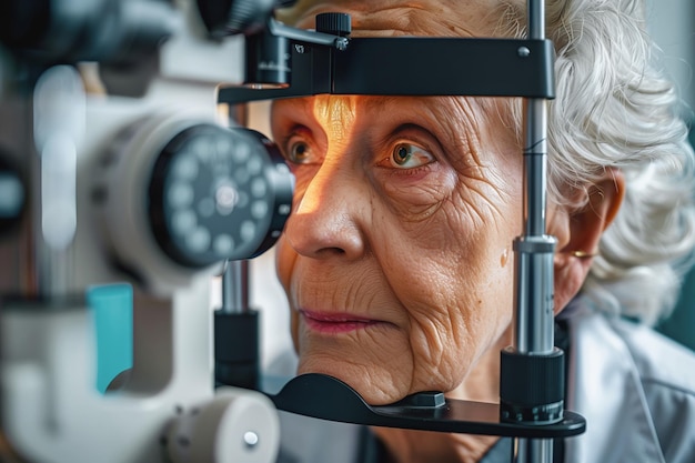 Foto Ältere frau bei einer augenuntersuchung