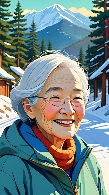 Ältere Frau und Lächeln in der Natur
