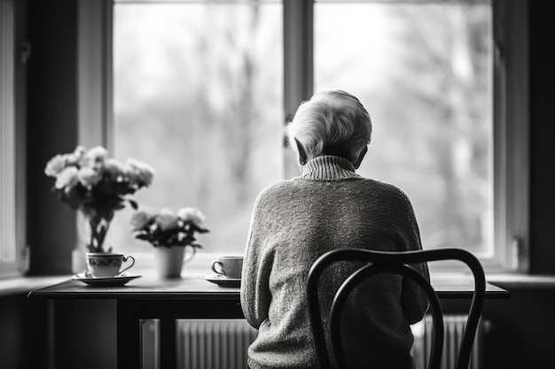 Foto Ältere person in häuslicher einsamkeit, die tiefe einsamkeit und trauer zeigt