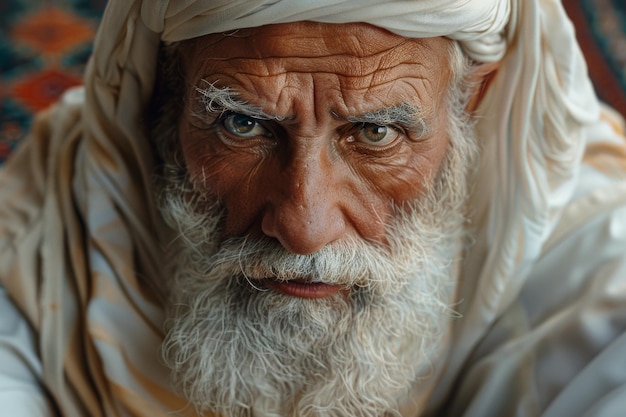 Foto Älterer araber in traditioneller kleidung mit intensivem blick