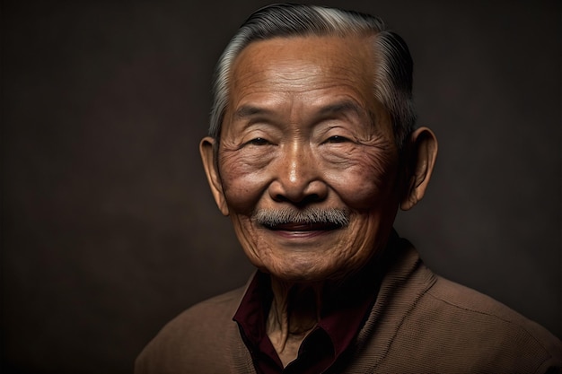 Älterer asiatischer Mann, der gegen strukturierten Studiohintergrund lächelt AI