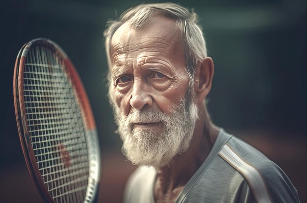 Foto Älterer athletischer mann spielt tennis