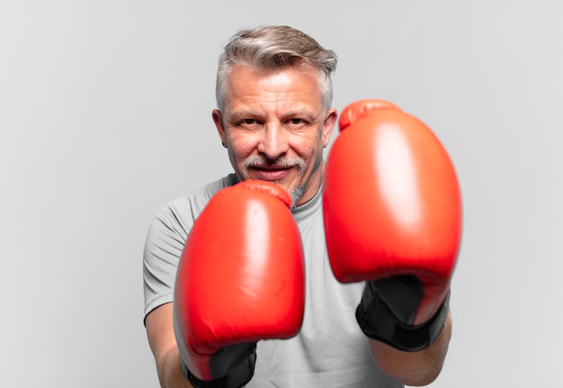 Älterer gutaussehender Mann beim Boxen