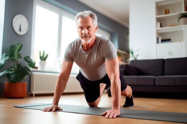 älterer Mann macht Gymnastik