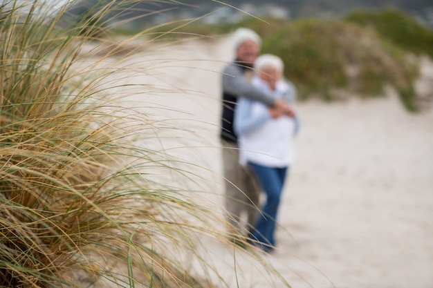 Foto Älteres paar, das zusammen am strand steht