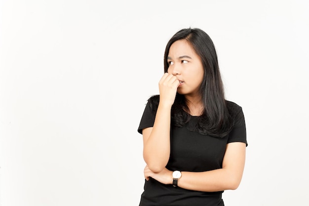 Ängstlich und besorgter Gesichtsausdruck der schönen asiatischen Frau, Isolated On White Background