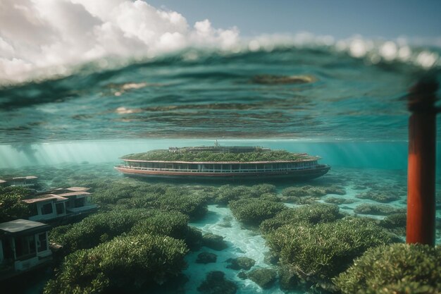 Aequorea la ciudad flotante en el agua bajo el agua ciudad Maldivas