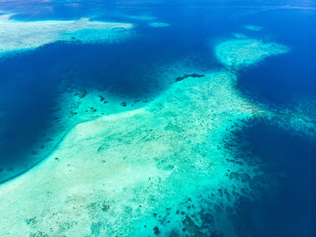 Aérea: exótica ilha tropical praia de areia branca longe de tudo, recife de coral, mar do Caribe, água turquesa