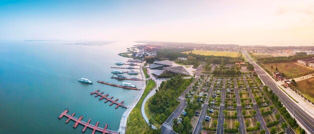 Aérea fotografia aeroporto terminal de passageiros do lago yangcheng suzhou