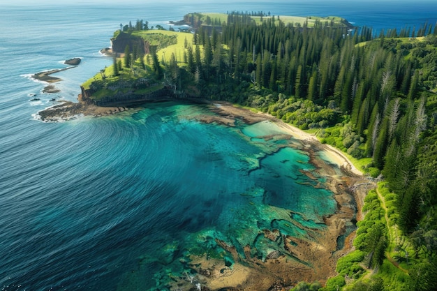 Aerial de Emily Bay Patrimônio Mundial da UNESCO Ilha de Norfolk Austrália Pacífico