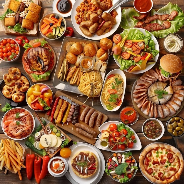 Foto aerial view colorful spread of mediterranean feast