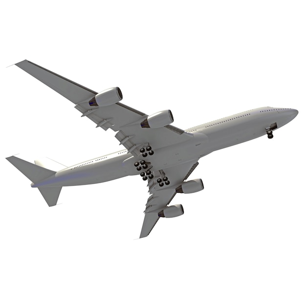 Aeronaves em 3D renderizando avião em fundo branco