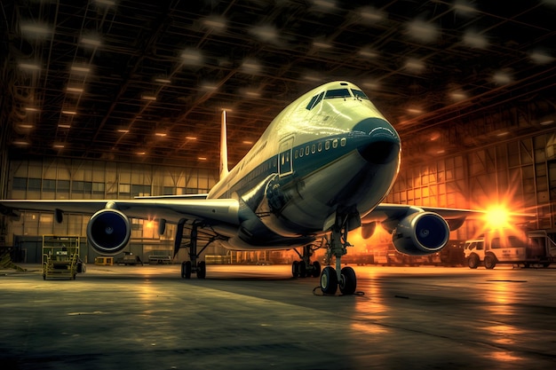 Aeronaves em manutenção no hangar do aeroporto