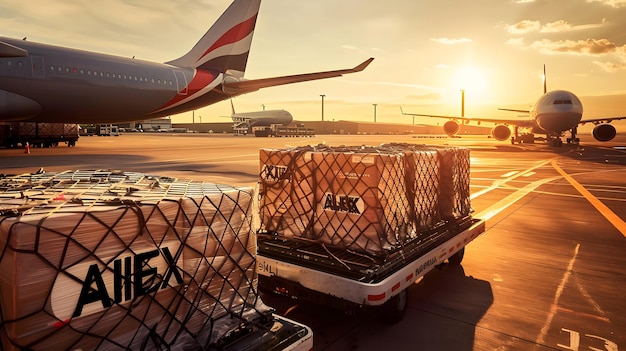 Aeropuerto con aviones de carga listos para trasladar mercancías a todas partes Venta de negocios de concepto