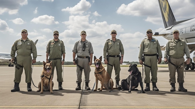 En el aeropuerto IA generativa muestra guardias de seguridad con perros