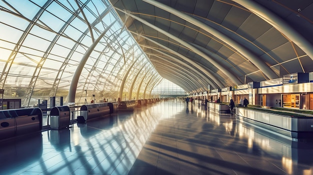 Un aeropuerto con mucha gente caminando imagen de ai generativa