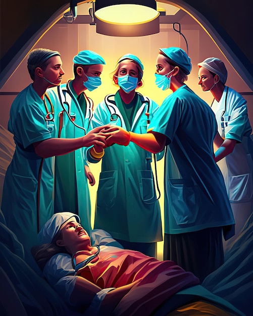 Ärzte versammelt sich im Krankenhaus Krankenhaus Leidenschaft bereit für die Operation
