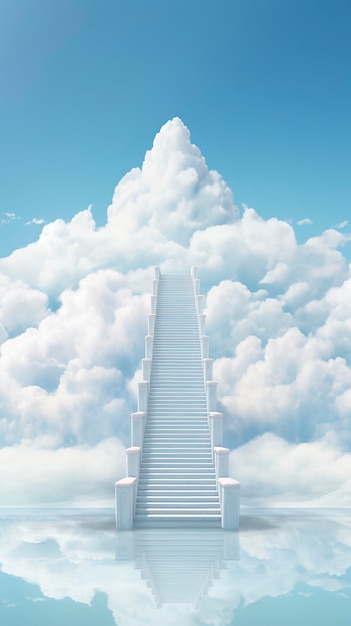 Foto aesthetic depicting a stairway to heaven surrounded by clouds and celestial imagery dreamcore minimalism ar 916 stylize 150 v 52 job id 258dbdc9f01d4e21858c399609bfa609