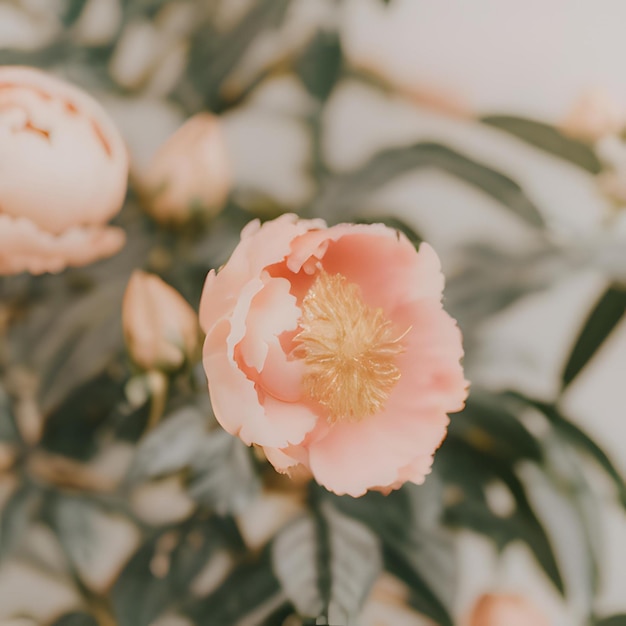 Ästhetische böhmische rosa Peons auf beigem Hintergrund