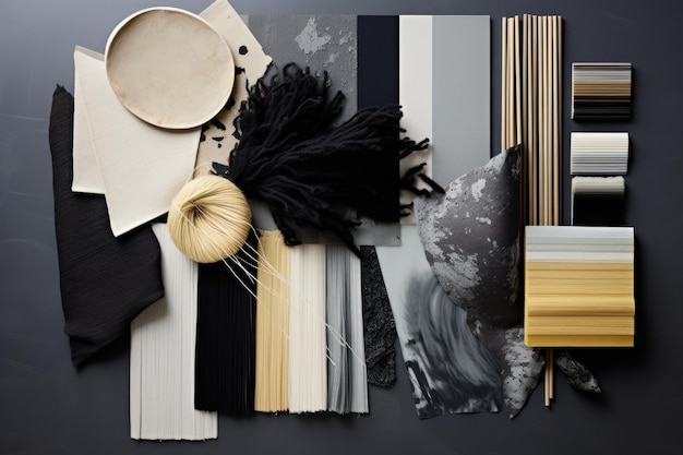 Foto Ästhetische harmonie erforscht textil- und farbproben in grautönen und schwarz