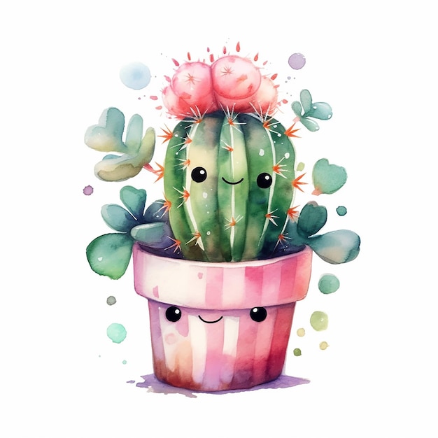 Foto Ästhetische kaktuspflanze in aquarell illustration