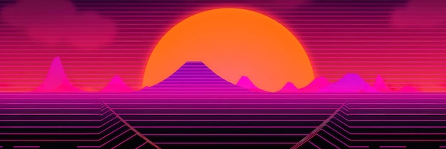 Foto Ästhetische retrowave-tapete mit einem vintage-illustrationsstil der 80er jahre und einem fesselnden orangefarbenen retro-design